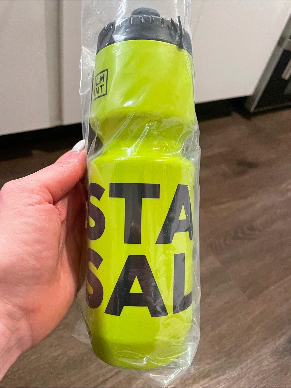 LMNT Lime Green Insulated Bottle with Bold Black Text